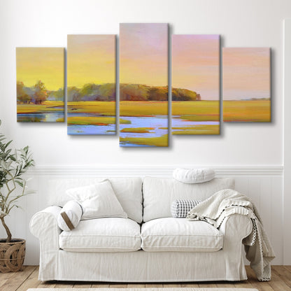 Summer Marsh II Large Stretched Canvas Floating Frame Wall Art Print, 5 Piece Large Cavas Print Wall Art