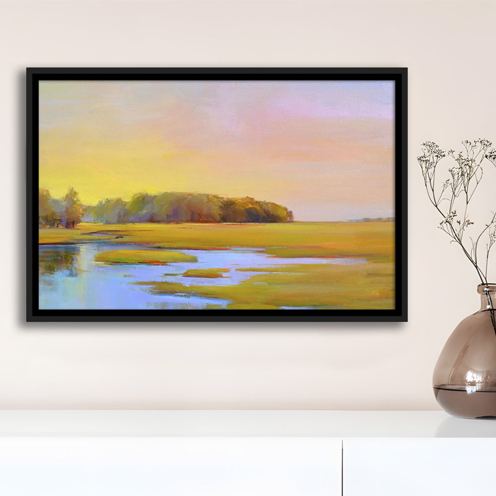 Summer Marsh Ii Large Stretched Canvas Floating Frame Wall Art Print, Framed Cavas Print, Floating Frame