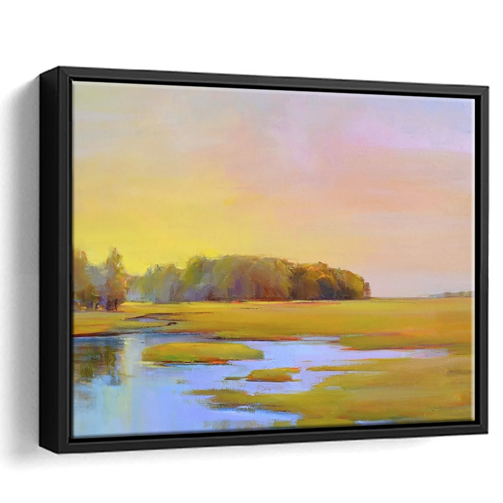 Summer Marsh Ii Large Stretched Canvas Floating Frame Wall Art Print, Framed Cavas Print, Floating Frame
