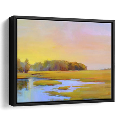 Summer Marsh Ii Large Stretched Canvas Floating Frame Wall Art Print, Framed Cavas Print, Floating Frame