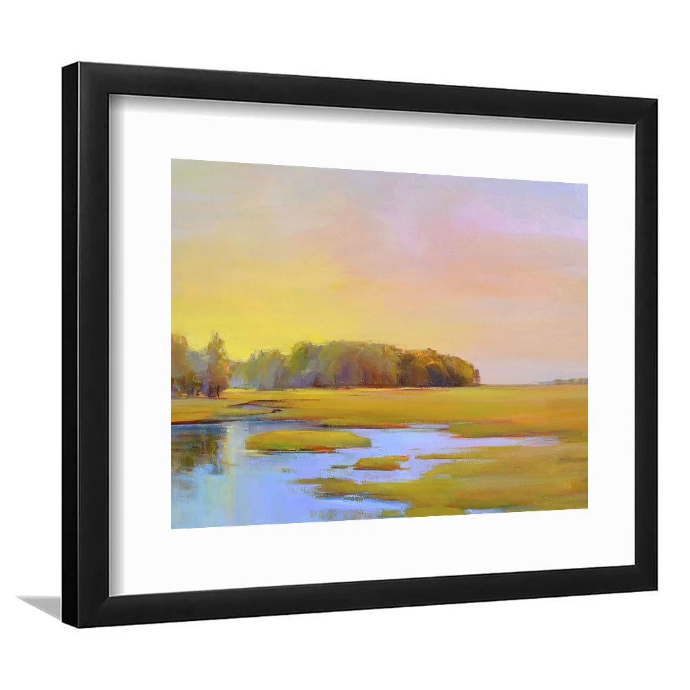 Summer Marsh Ii Large Stretched Floating Frame Wall Art Print, Framed Art Print White Border