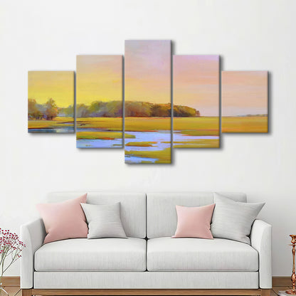 Summer Marsh II Large Stretched Canvas Floating Frame Wall Art Print, 5 Piece Large Cavas Print Wall Art