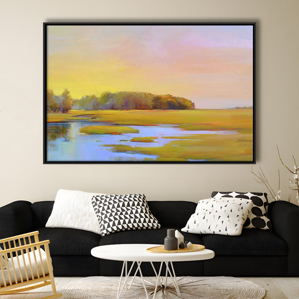 Summer Marsh Ii Large Stretched Canvas Floating Frame Wall Art Print, Framed Cavas Print, Floating Frame