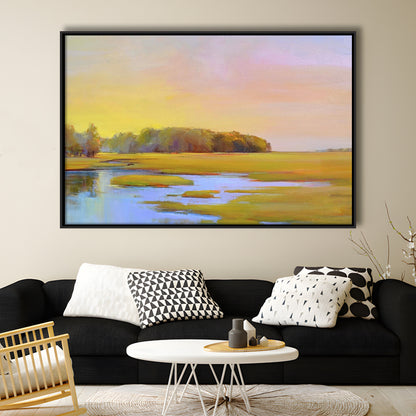 Summer Marsh Ii Large Stretched Canvas Floating Frame Wall Art Print, Framed Cavas Print, Floating Frame