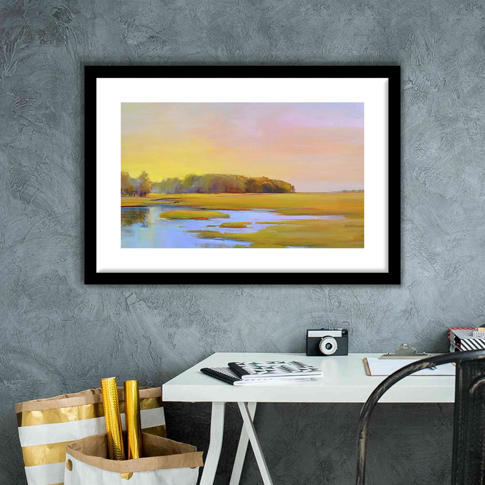 Summer Marsh Ii Large Stretched Floating Frame Wall Art Print, Framed Art Print White Border