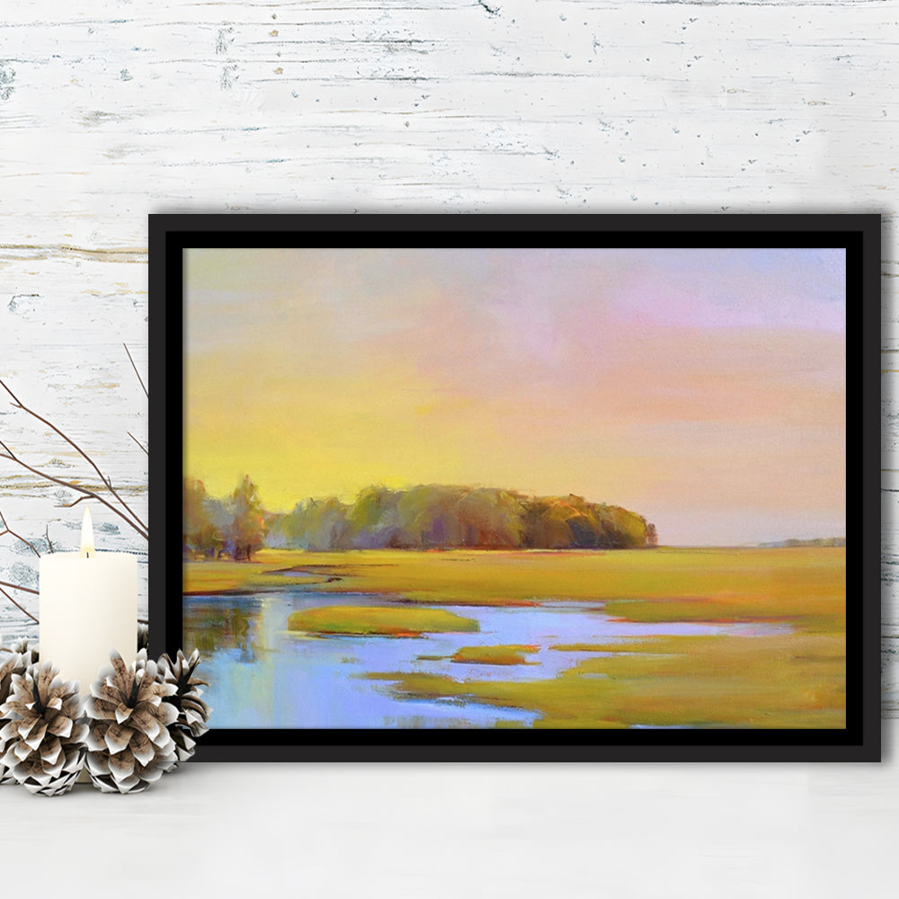 Summer Marsh Ii Large Stretched Canvas Floating Frame Wall Art Print, Framed Cavas Print, Floating Frame