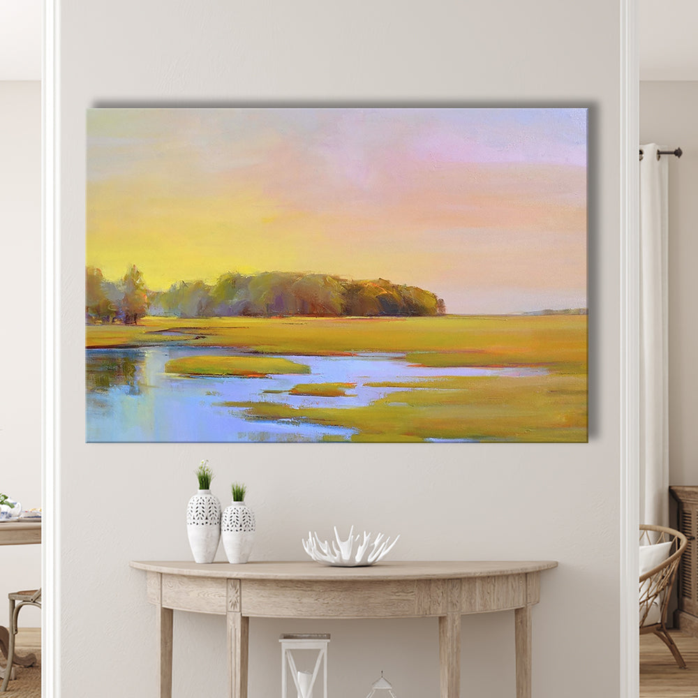 Summer Marsh II Large Stretched Canvas Floating Frame Wall Art Print, Cavas Print Wall Art Hom Decor