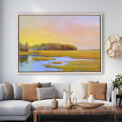 Summer Marsh Ii Large Stretched Canvas Floating Frame Wall Art Print, Framed Cavas Print, Floating Frame