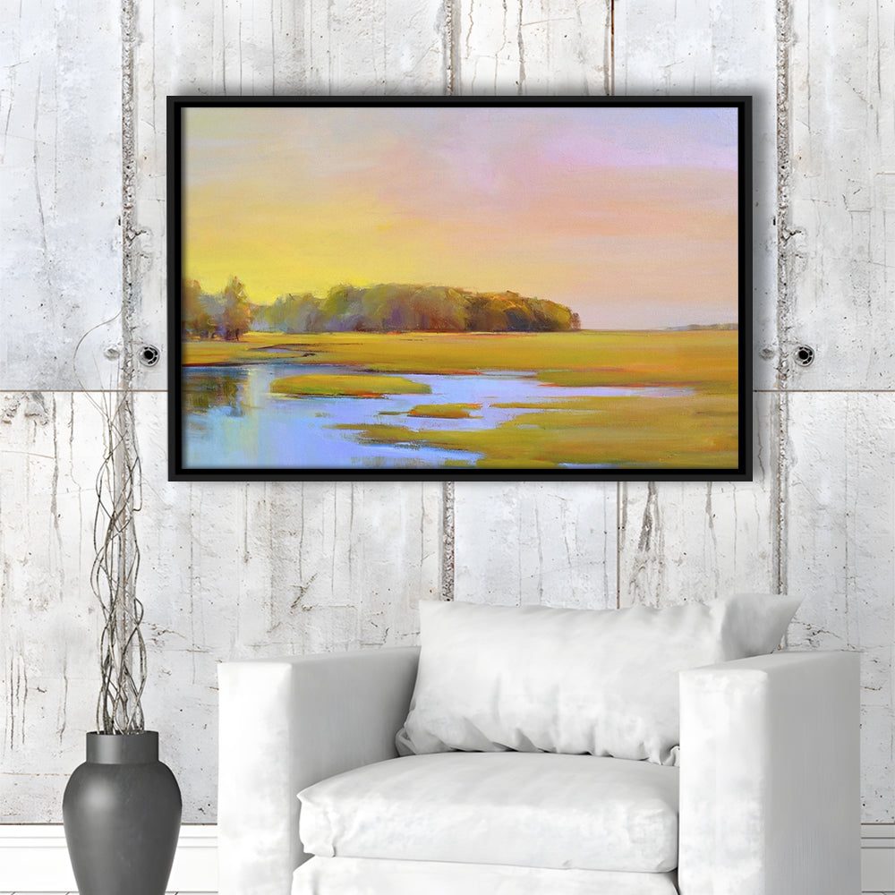 Summer Marsh Ii Large Stretched Canvas Floating Frame Wall Art Print, Framed Cavas Print, Floating Frame