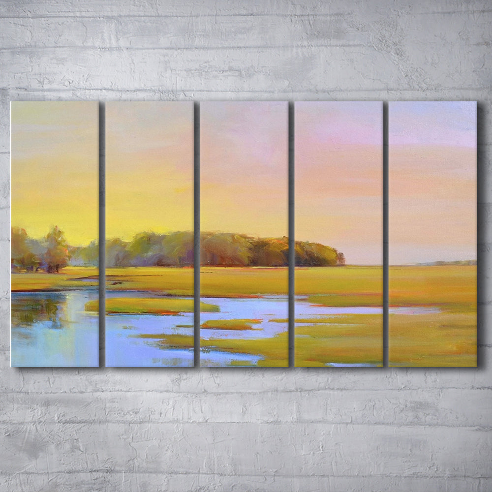 Summer Marsh II Large Stretched Canvas Floating Frame Wall Art Print, 5 Piece B Extra Large Cavas Print Wall Art Decor