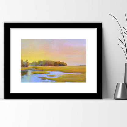 Summer Marsh Ii Large Stretched Floating Frame Wall Art Print, Framed Art Print White Border