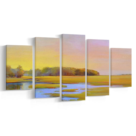 Summer Marsh II Large Stretched Canvas Floating Frame Wall Art Print, 5 Piece Large Cavas Print Wall Art