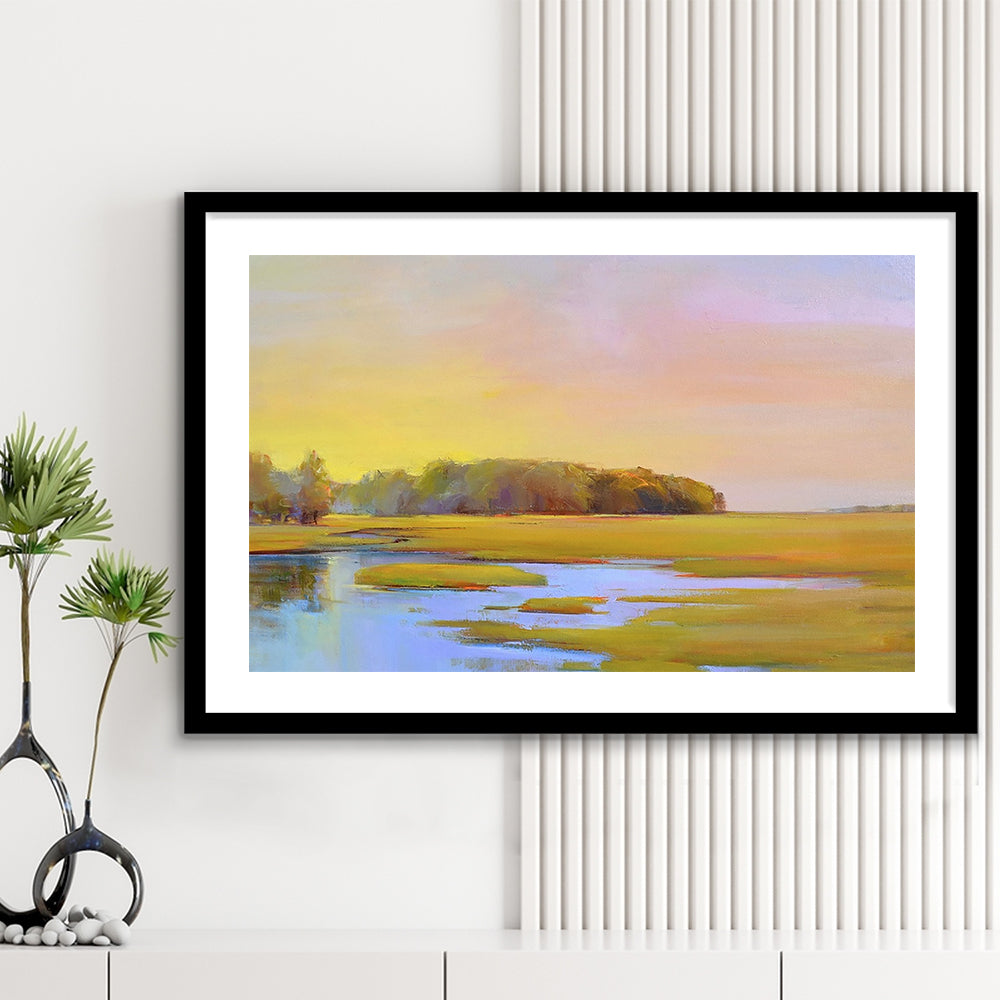 Summer Marsh Ii Large Stretched Floating Frame Wall Art Print, Framed Art Print White Border