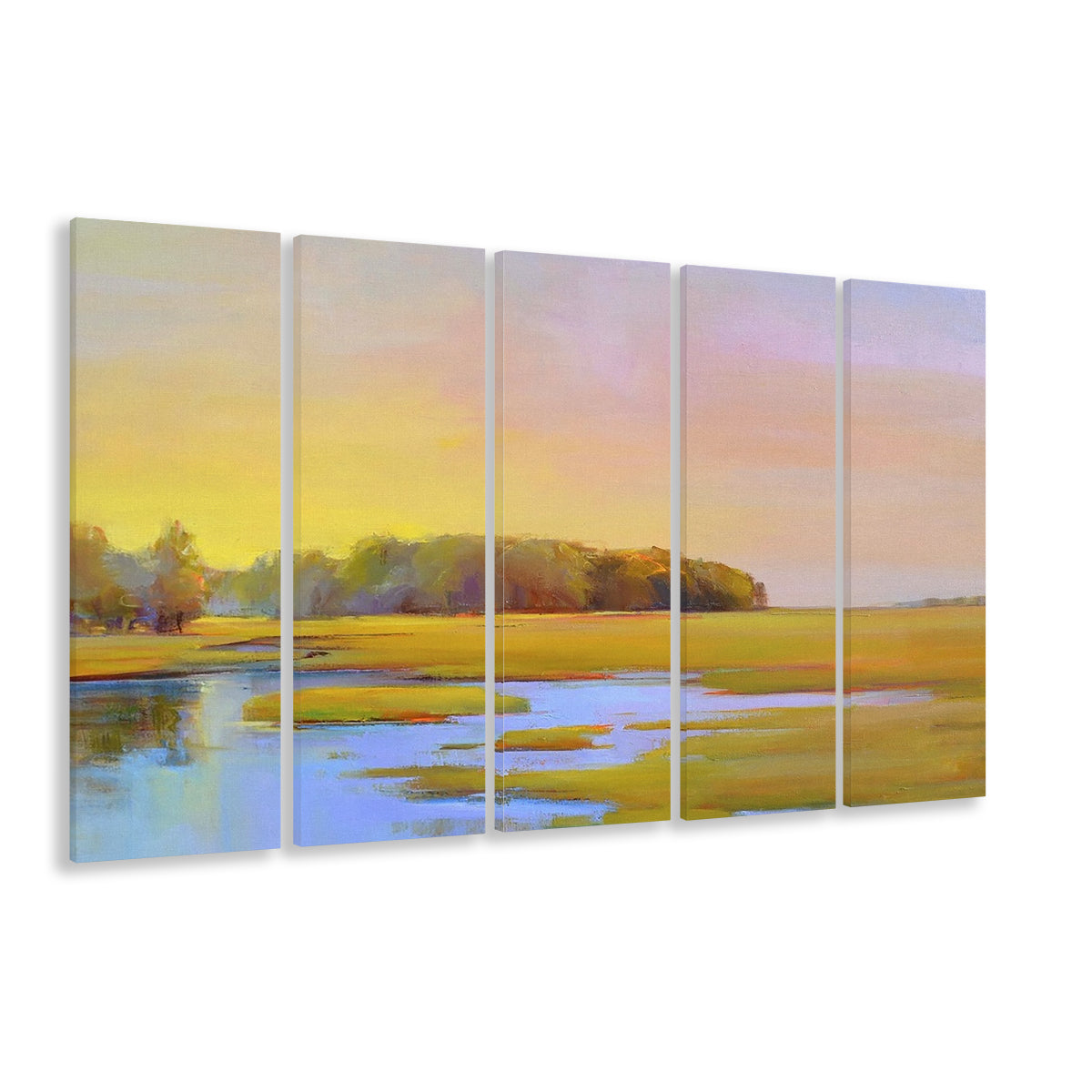 Summer Marsh II Large Stretched Canvas Floating Frame Wall Art Print, 5 Piece B Extra Large Cavas Print Wall Art Decor