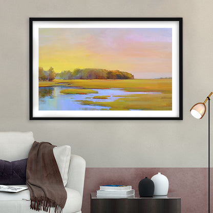 Summer Marsh Ii Large Stretched Floating Frame Wall Art Print, Framed Art Print White Border