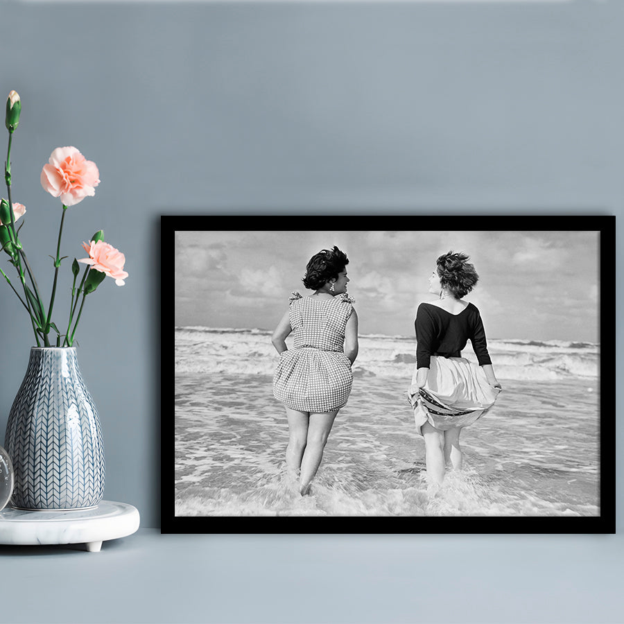 Summer at the Beach Black and White Art Coastal Wall Art, Framed Art Print Wall Decor