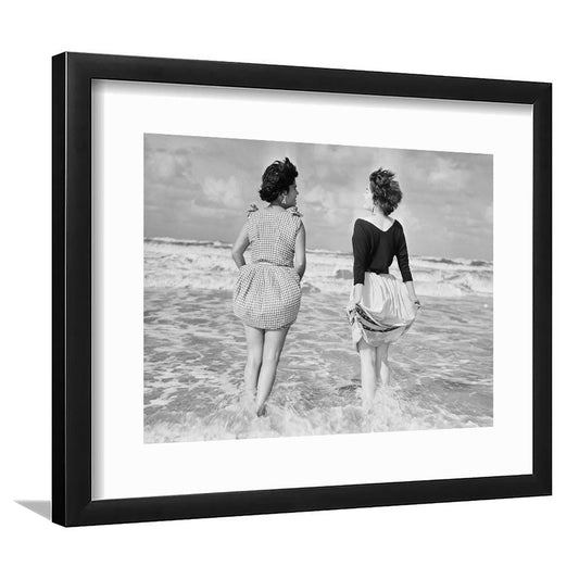 Summer at the Beach Black and White Art Coastal Wall Art, Framed Art Print White Border Wall Decor
