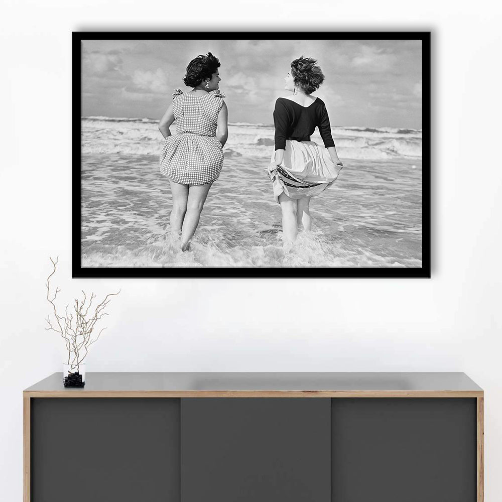Summer at the Beach Black and White Art Coastal Wall Art, Framed Art Print Wall Decor