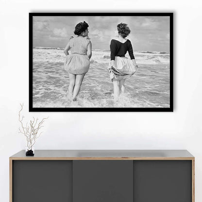 Summer at the Beach Black and White Art Coastal Wall Art, Framed Art Print Wall Decor