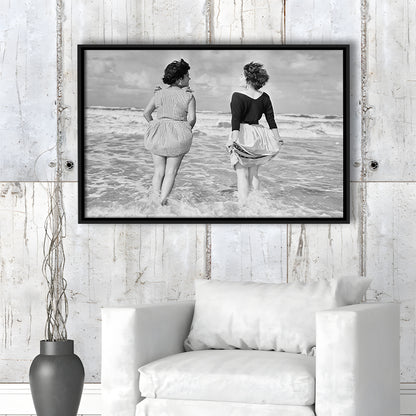 Summer at the Beach Black and White Art Coastal Wall Art, Floating Framed Canvas Print