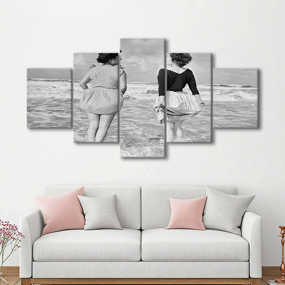 Summer at the Beach Black and White Art Coastal Wall Art, Mixed 5 Pieces Canvas Print
