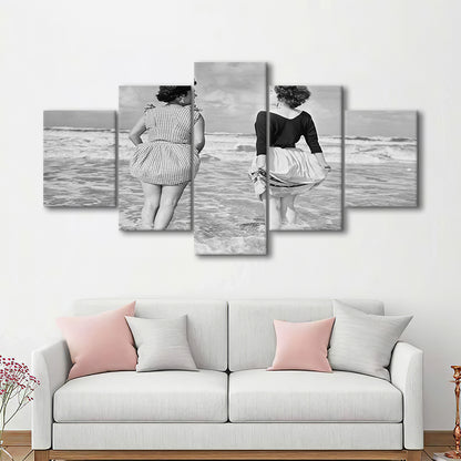 Summer at the Beach Black and White Art Coastal Wall Art, Mixed 5 Pieces Canvas Print