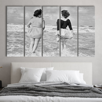 Summer at the Beach Black and White Art Coastal Wall Art, 5 Pieces Large Canvas Print