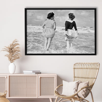 Summer at the Beach Black and White Art Coastal Wall Art, Floating Framed Canvas Print