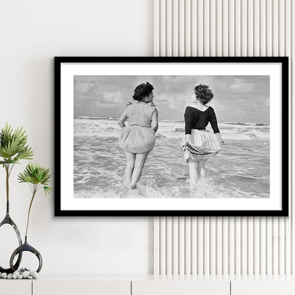 Summer at the Beach Black and White Art Coastal Wall Art, Framed Art Print White Border Wall Decor