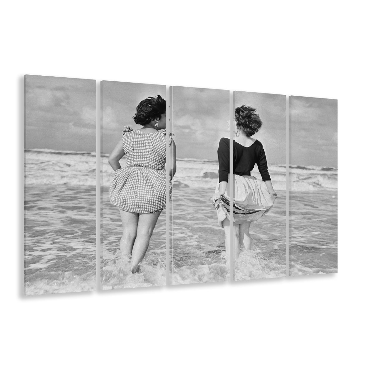 Summer at the Beach Black and White Art Coastal Wall Art, 5 Pieces Large Canvas Print