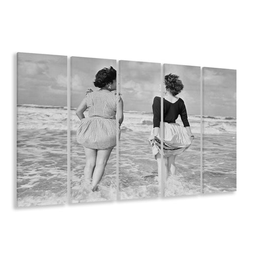 Summer at the Beach Black and White Art Coastal Wall Art, 5 Pieces Large Canvas Print