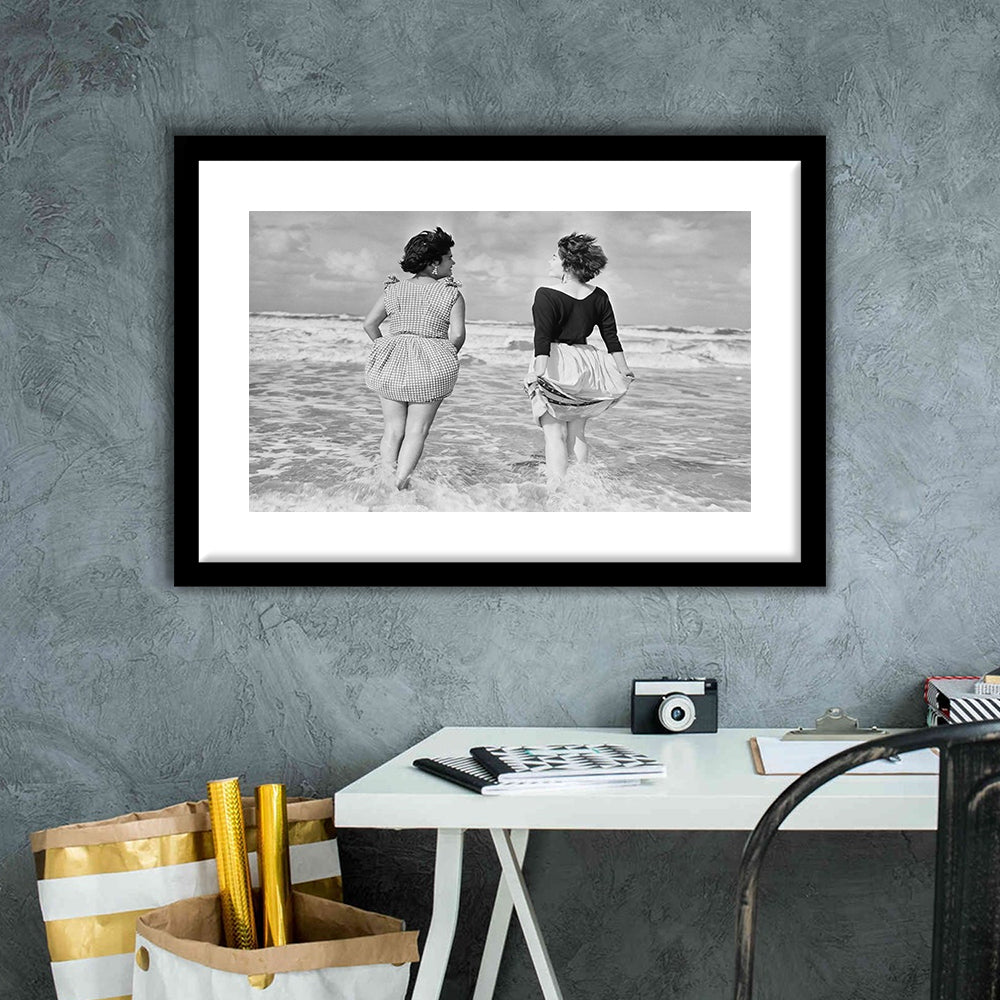 Summer at the Beach Black and White Art Coastal Wall Art, Framed Art Print White Border Wall Decor