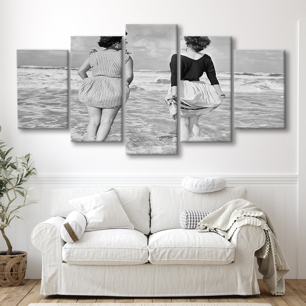 Summer at the Beach Black and White Art Coastal Wall Art, Mixed 5 Pieces Canvas Print