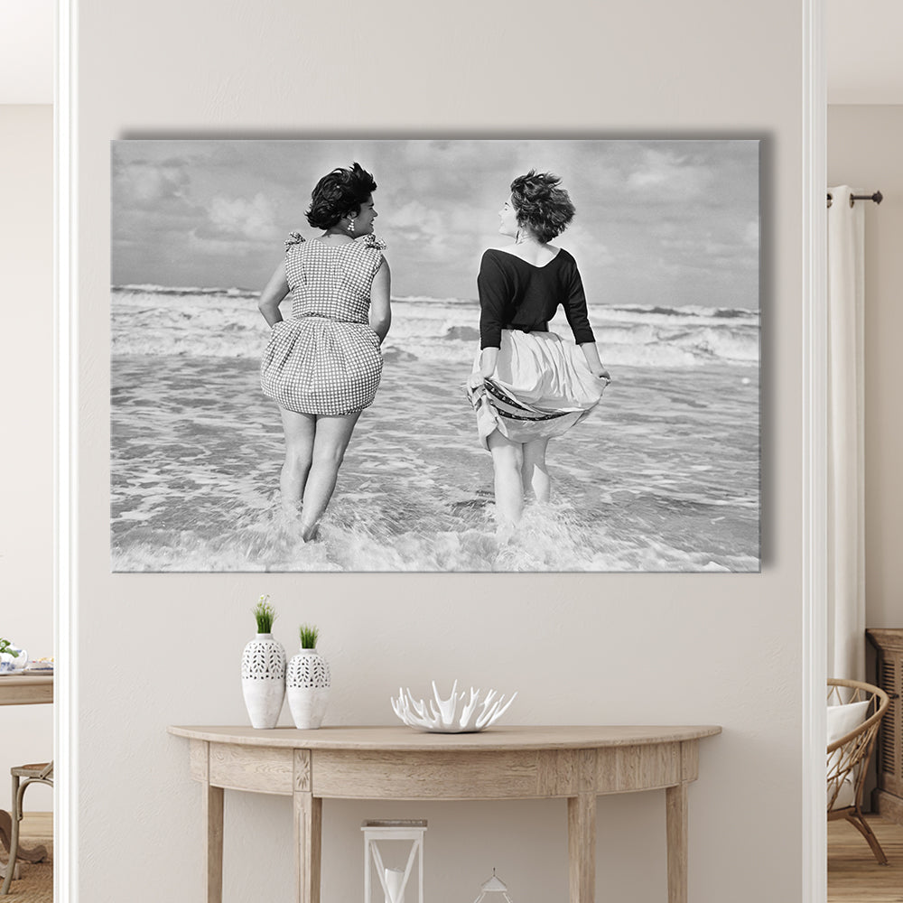 Summer at the Beach Black and White Art Coastal Wall Art, Canvas Print Wall Art Decor