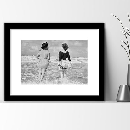 Summer at the Beach Black and White Art Coastal Wall Art, Framed Art Print White Border Wall Decor