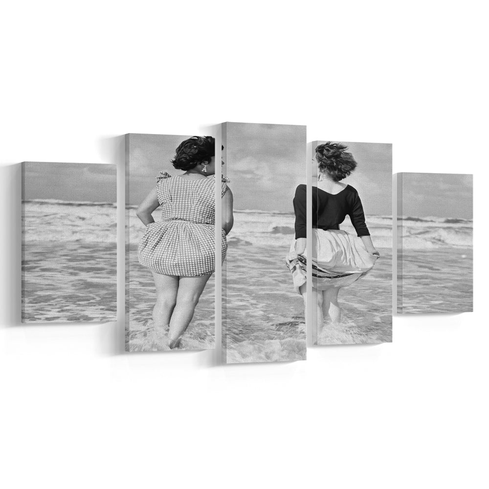 Summer at the Beach Black and White Art Coastal Wall Art, Mixed 5 Pieces Canvas Print