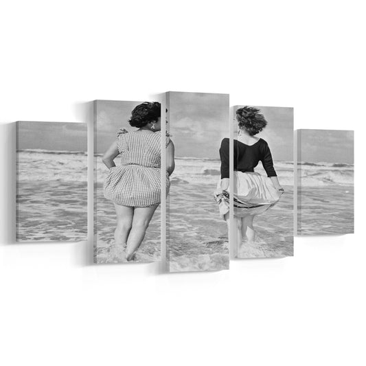 Summer at the Beach Black and White Art Coastal Wall Art, Mixed 5 Pieces Canvas Print