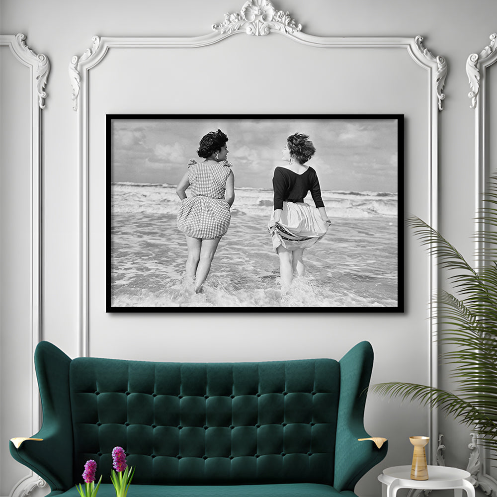 Summer at the Beach Black and White Art Coastal Wall Art, Framed Art Print Wall Decor