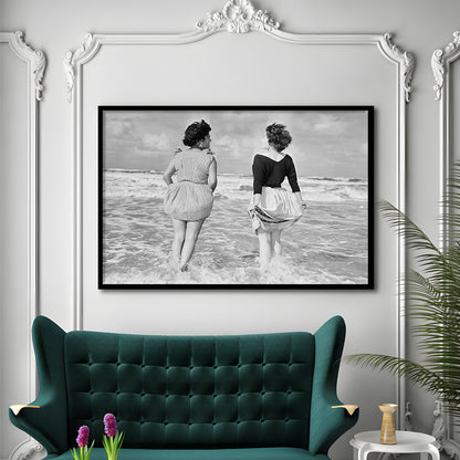 Summer at the Beach Black and White Art Coastal Wall Art, Framed Art Print Wall Decor