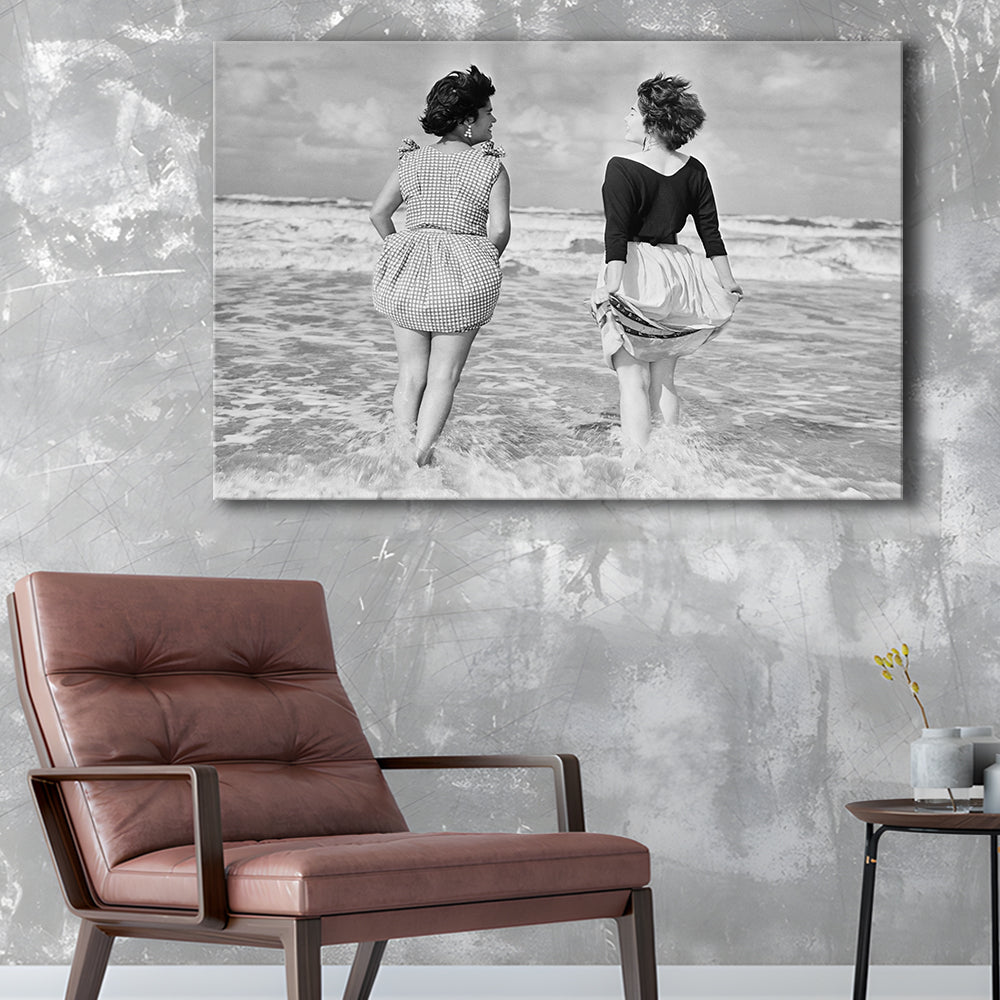 Summer at the Beach Black and White Art Coastal Wall Art, Canvas Print Wall Art Decor