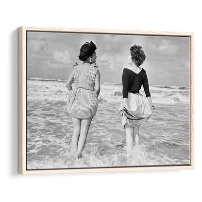 Summer at the Beach Black and White Art Coastal Wall Art, Floating Framed Canvas Print