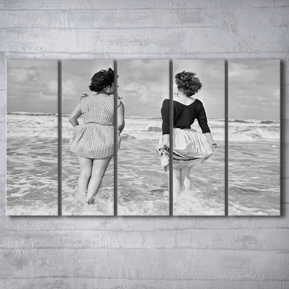 Summer at the Beach Black and White Art Coastal Wall Art, 5 Pieces Large Canvas Print