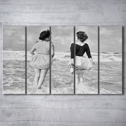 Summer at the Beach Black and White Art Coastal Wall Art, 5 Pieces Large Canvas Print