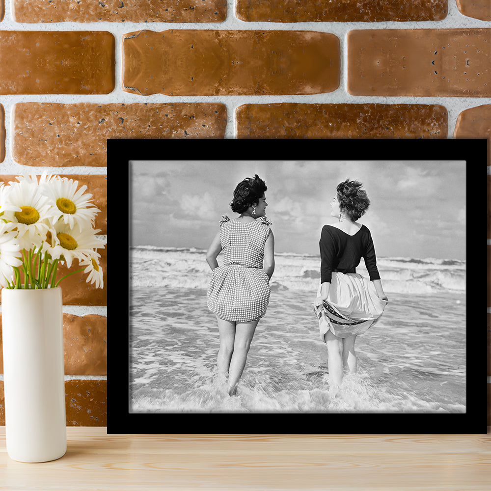 Summer at the Beach Black and White Art Coastal Wall Art, Framed Art Print Wall Decor