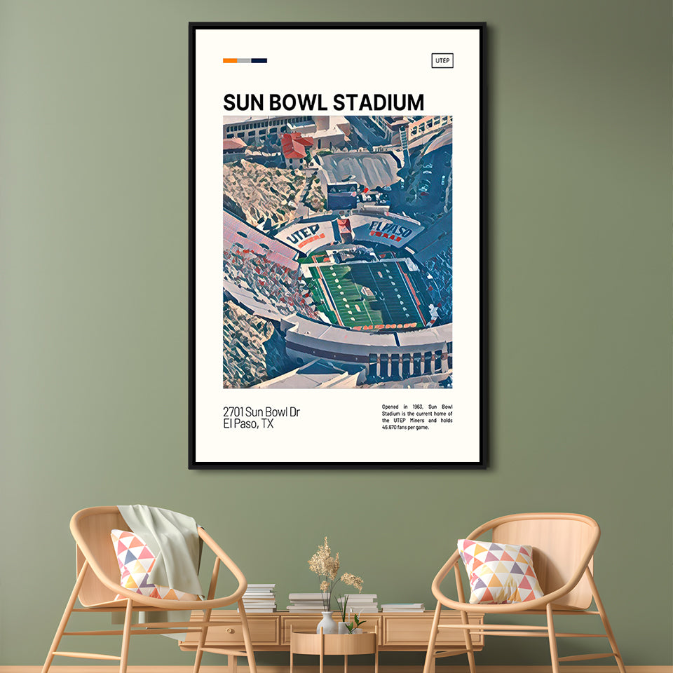 Sun Bowl Stadium Print, UTEP Miners Stadium Canvas Art, Man Cave Gift, Floating Framed Canvas Print Wall Art