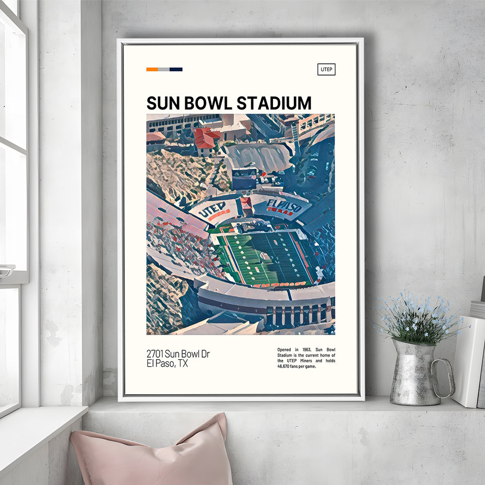 Sun Bowl Stadium Print, UTEP Miners Stadium Canvas Art, Man Cave Gift, Floating Framed Canvas Print Wall Art