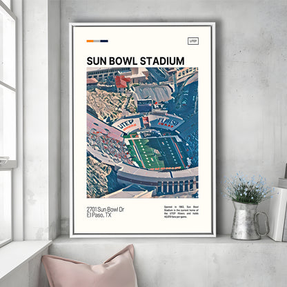Sun Bowl Stadium Print, UTEP Miners Stadium Canvas Art, Man Cave Gift, Floating Framed Canvas Print Wall Art
