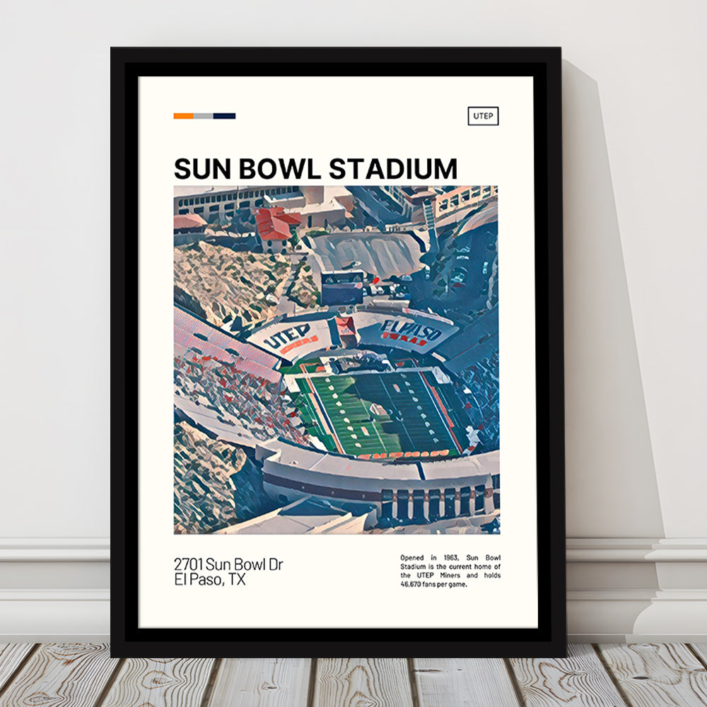 Sun Bowl Stadium Print, UTEP Miners Stadium Canvas Art, Man Cave Gift, Floating Framed Canvas Print Wall Art