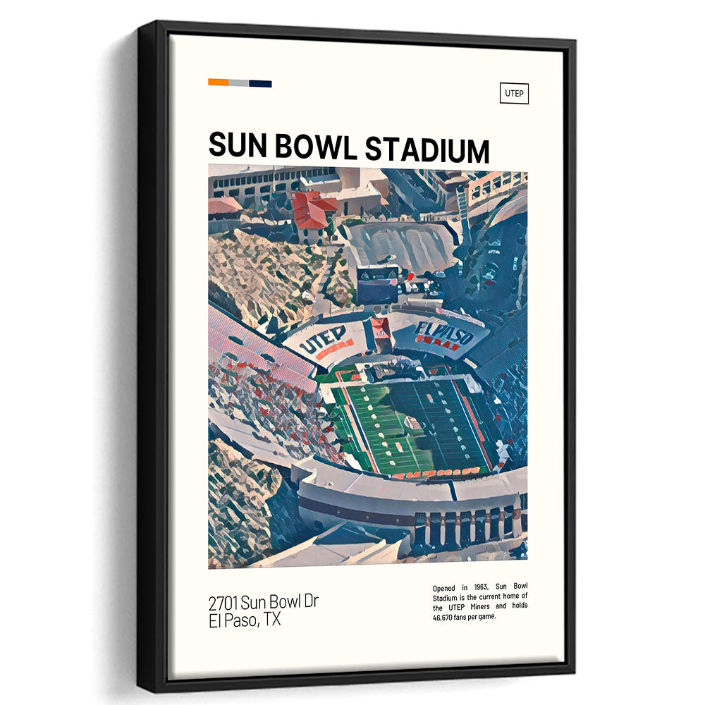 Sun Bowl Stadium Print, UTEP Miners Stadium Canvas Art, Man Cave Gift, Floating Framed Canvas Print Wall Art