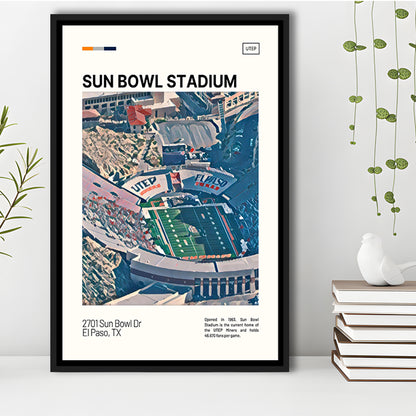 Sun Bowl Stadium Print, UTEP Miners Stadium Canvas Art, Man Cave Gift, Floating Framed Canvas Print Wall Art